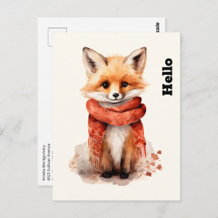 Cute Fox Pup in a Red Scarf Postcard