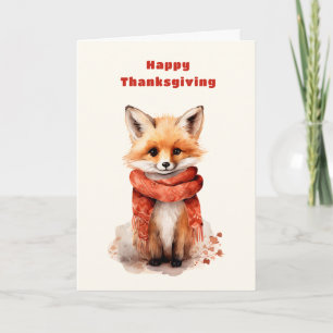 Cute Fox Pup in a Red Scarf Thanksgiving Holiday Card