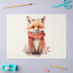 Cute Fox Pup in a Red Scarf Tissue Paper