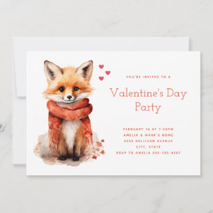 Cute Fox Pup in a Red Scarf Valentine's Day Invitation