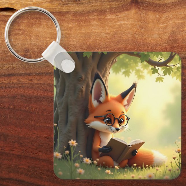 Cute fox reading a book, custom  key ring (Front)