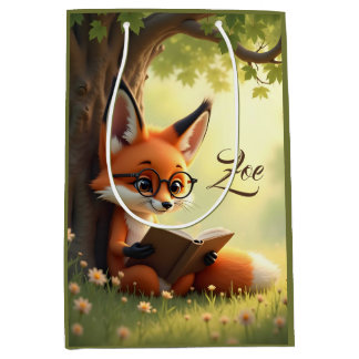 Cute fox reading a book, custom medium gift bag