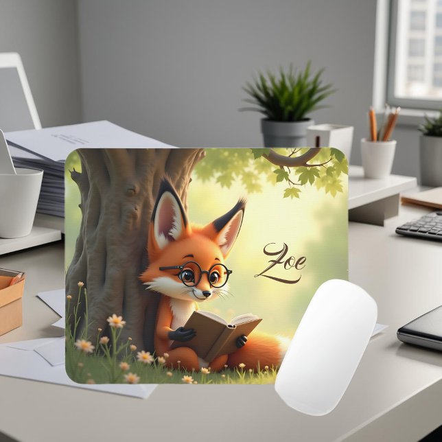 Cute fox reading a book, custom mouse pad (Creator Uploaded)