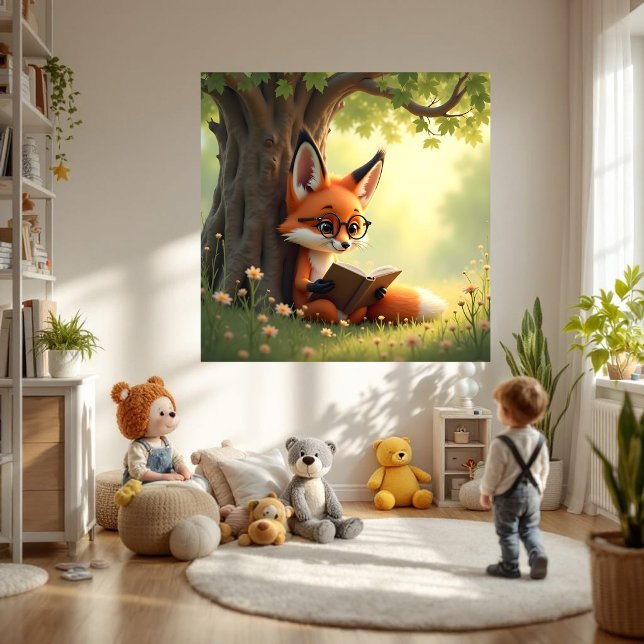 Cute fox reading a book, kids room  poster (Creator Uploaded)