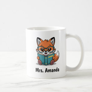 Cute Fox Reading Book Illustration Coffee Mug