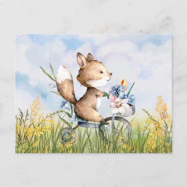 Cute fox riding a bicycle  postcard (Front)