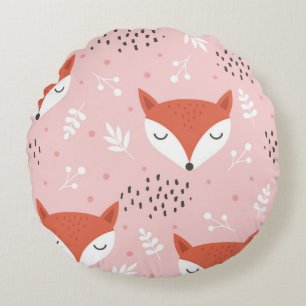 Cute fox seamless pattern, wolf hand drawn forest round cushion