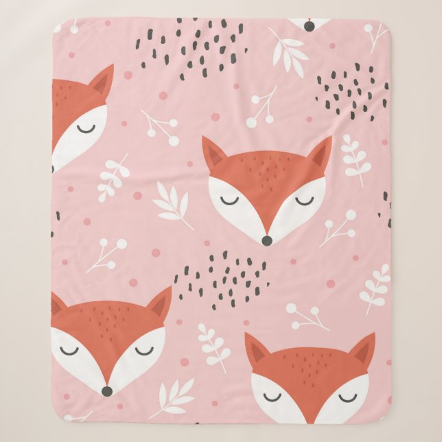 Cute fox seamless pattern, wolf hand drawn forest  sherpa blanket (Front)