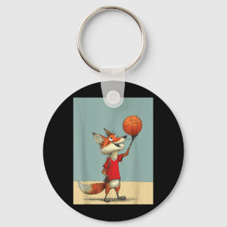 Cute Fox Sports Funny Basball Cartoon Design Key Ring