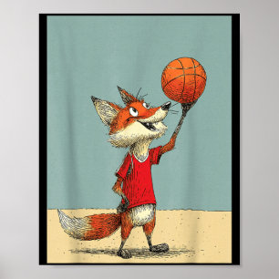 Cute Fox Sports Funny Basball Cartoon Design Poster