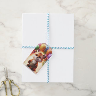 Cute fox surrounded by colourful balloons. gift tags