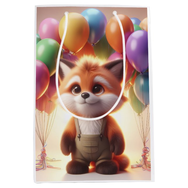 Cute fox surrounded by colourful balloons. medium gift bag (Front)