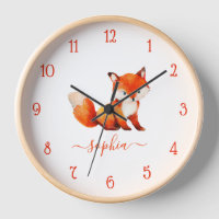 Cute Fox Watercolor Red Script Kid's Room Name