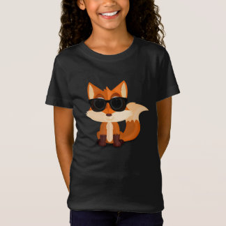 Cute Fox Wearing Sunglasses Cartoon Woodland Girl T-Shirt