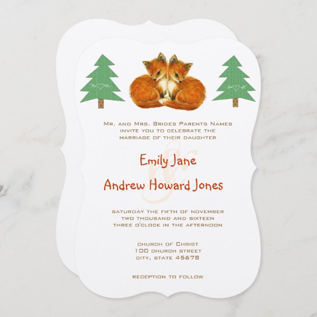 Cute Fox Wedding Invitation (Front/Back)