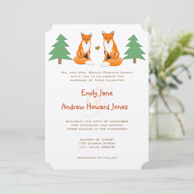 Cute Fox Wedding Invitation (Standing Front)