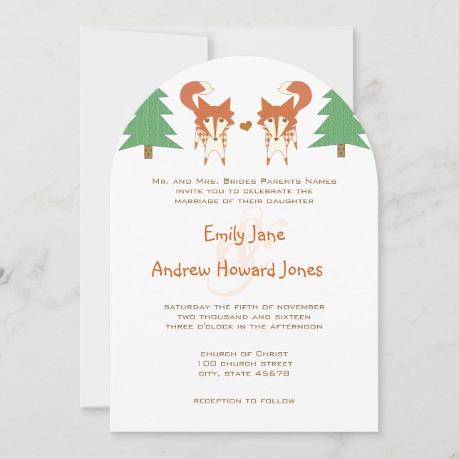 Cute Fox Wedding Invitation (Front)
