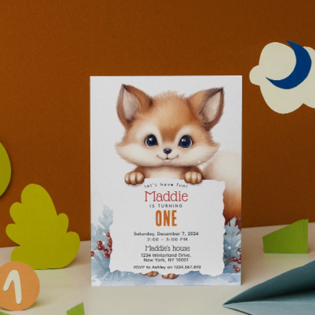 Cute Fox Winter Custom Birthday Party Invitation (Creator Uploaded)
