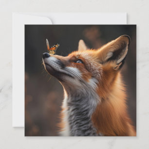 Cute fox with a butterfly sitting on its nose holiday card