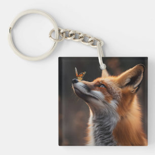 Cute fox with a butterfly sitting on its nose key ring
