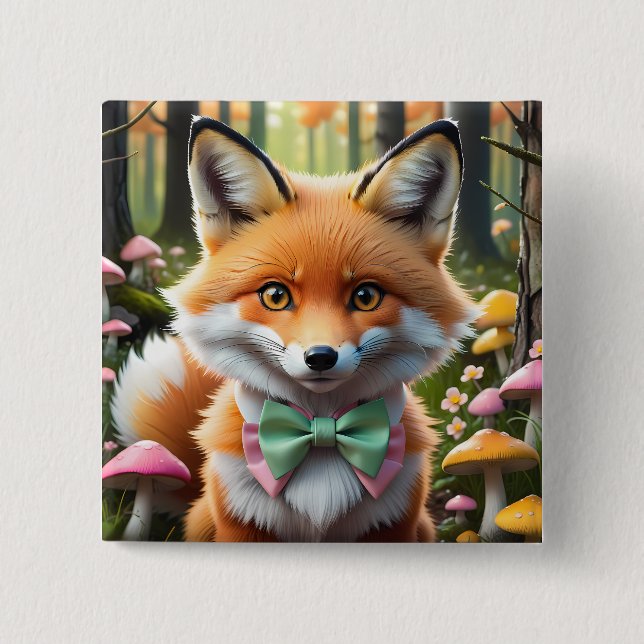 Cute Fox with a Green and Pink bow 15 Cm Square Badge (Front)