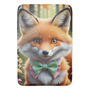 Cute Fox with a Green and Pink bow Bath Mat