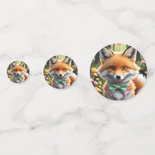 Cute Fox with a Green and Pink bow Confetti
