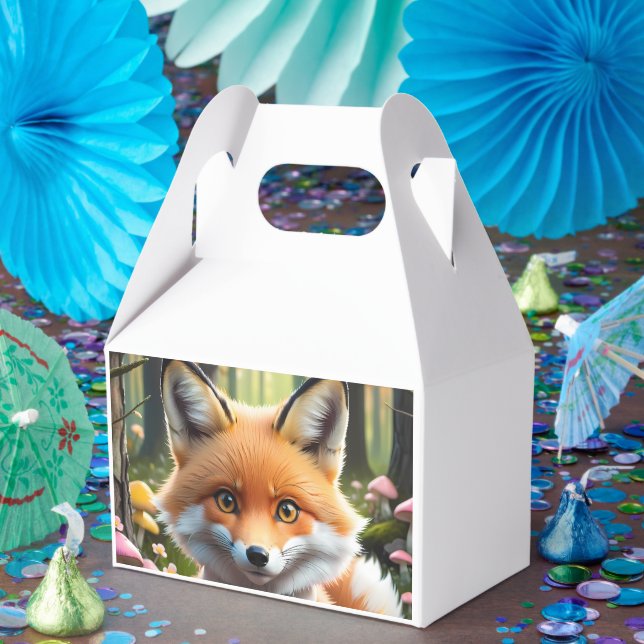 Cute Fox with a Green and Pink bow Favour Box (Party)