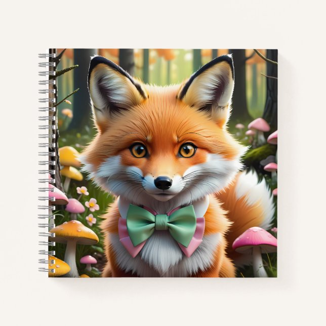 Cute Fox with a Green and Pink bow Notebook (Front)
