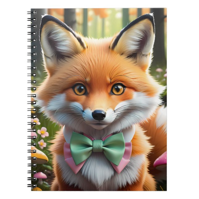 Cute Fox with a Green and Pink bow Notebook (Front)