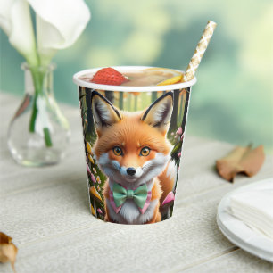 Cute Fox with a Green and Pink bow Paper Cups