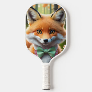 Cute Fox with a Green and Pink bow Pickleball Paddle
