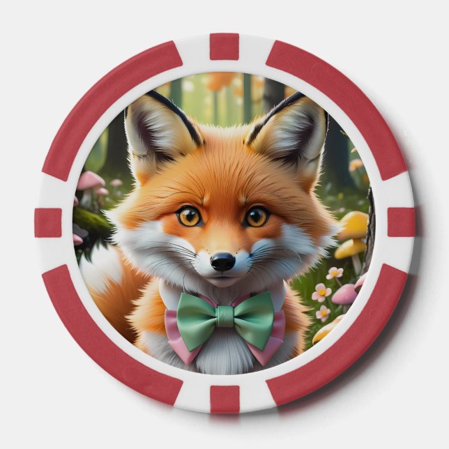 Cute Fox with a Green and Pink bow Poker Chips (Front)