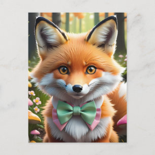 Cute Fox with a Green and Pink bow Postcard