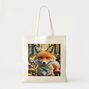 Cute Fox with a Green and Pink bow Tote Bag