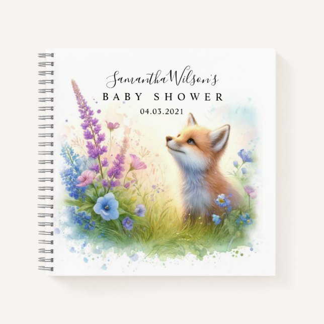Cute Fox with Butterfly Baby Shower Guest Book (Front)
