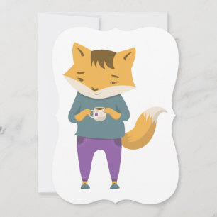 Cute fox with cup of tea