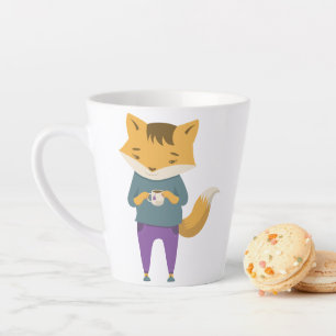 Cute fox with cup of tea