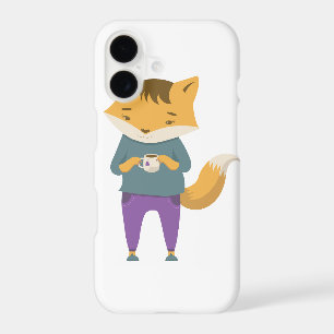 Cute fox with cup of tea