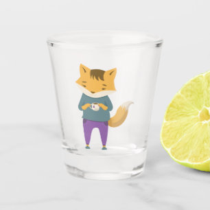 Cute fox with cup of tea