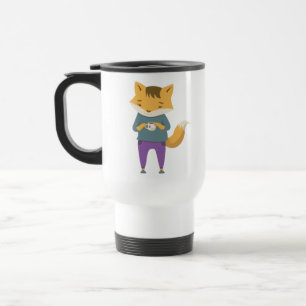 Cute fox with cup of tea