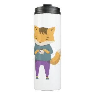 Cute fox with cup of tea
