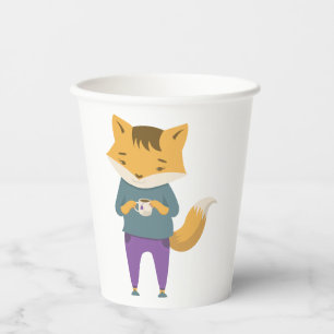 Cute fox with cup of tea