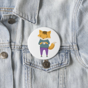 Cute fox with cup of tea 7.5 cm round badge