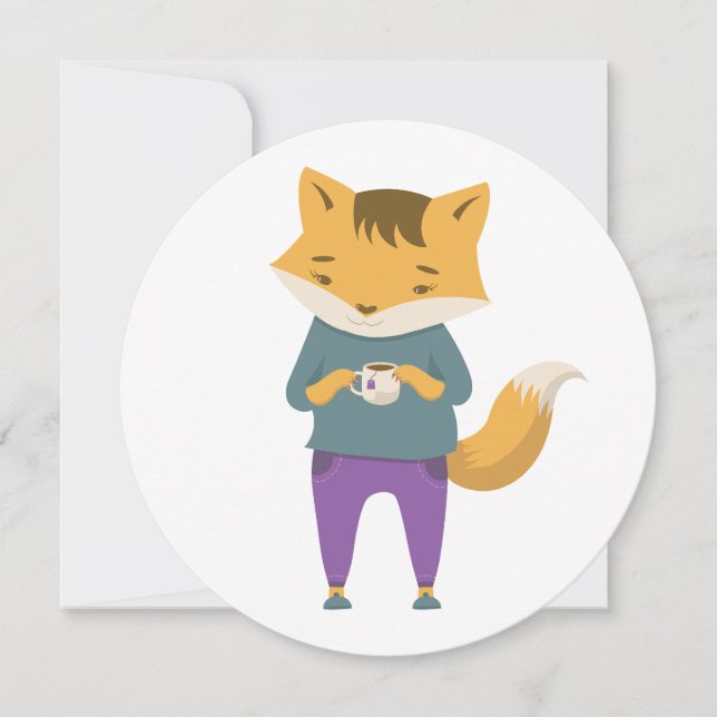 Cute fox with cup of tea announcement (Front)