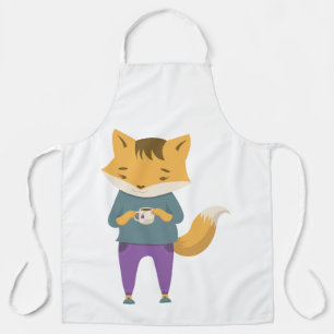 Cute fox with cup of tea apron