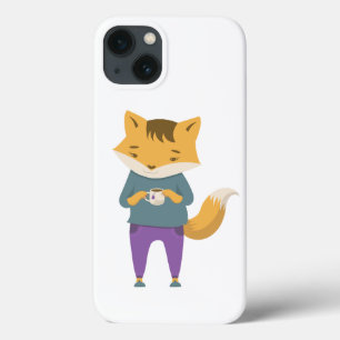 Cute fox with cup of tea iPhone 13 case