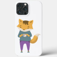 Cute fox with cup of tea