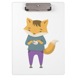 Cute fox with cup of tea clipboard