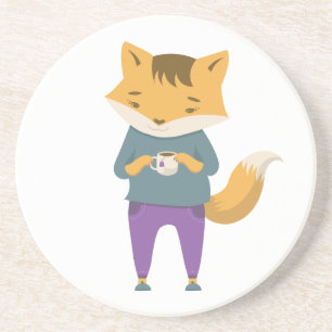 Cute fox with cup of tea coaster